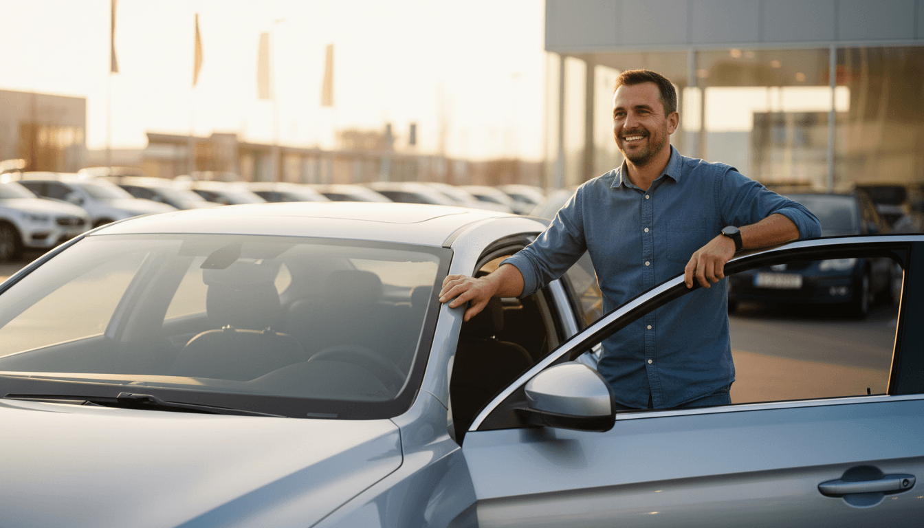 Cliente satisfecho junto a su vehículo nuevo en MADISSON CARS